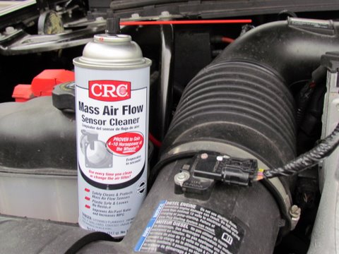 Duramax Mass Airflow sensor pictured, unplug the connector, remove the two torx screws remove and give short bursts of the displayed cleaner to the sensor let it dry and reinstall insures better mileage with clean MAF sensor