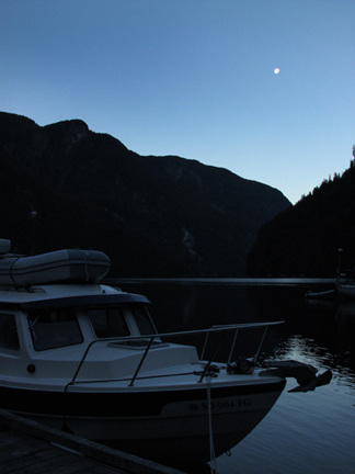 Early morning moon at Princess Louisa Inlet