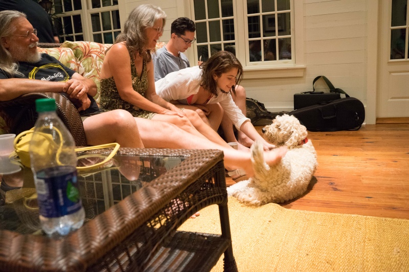 Even Goldendoodles get special tummy rubs during the music.