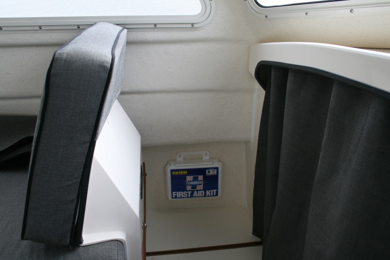 First Aid kit secured to Port in-side hull with Velcro stips
