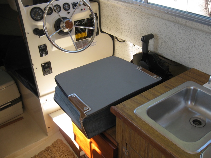 folded helm seat extends counter top