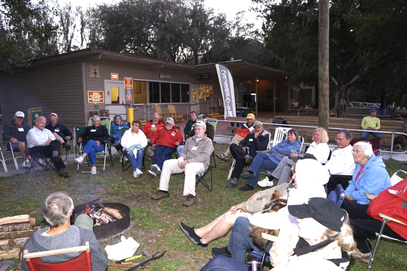 Folks are gathering, a bit chilly.
