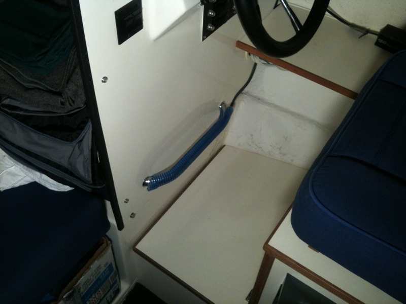 Foot rest,  hose covering tubing to keep feet warm!
