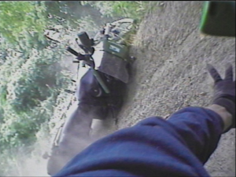 Freeze frame from my helmet cam while crashing.