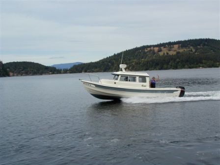 From the dock on Center Island, looking at Decator with Orcas in the distance.