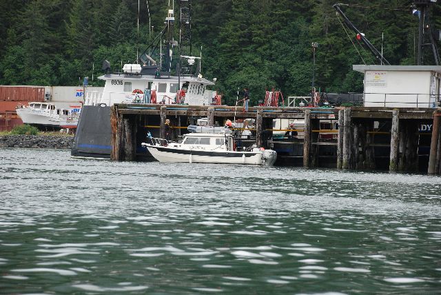 Fuel Dock at Cordova (2/3 Tide.  Notice the 100 foot tender on the other side.