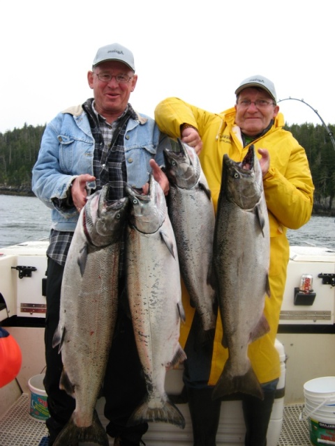 Happy crew with four nice Spring salmon