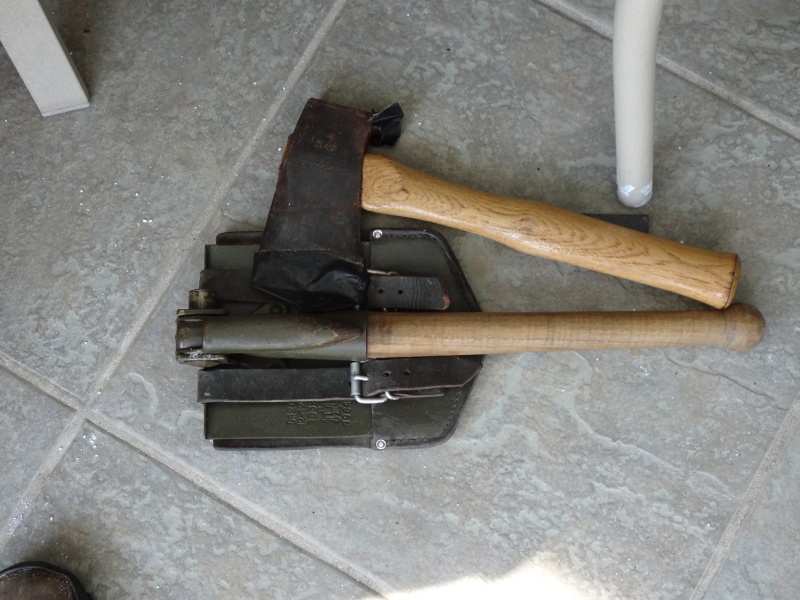 hatchet and German army trench shovel and pick--more robust than USA model.