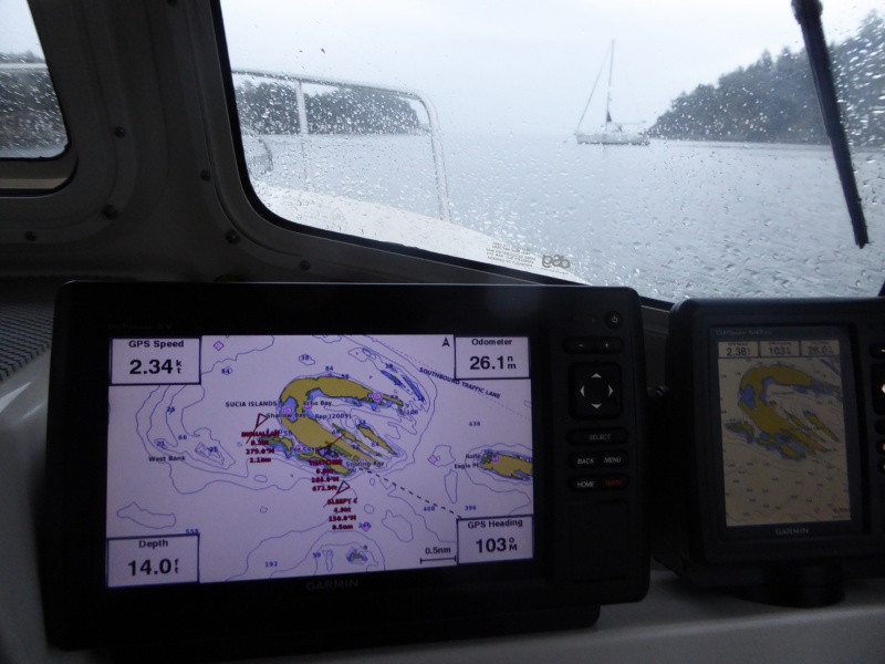 Heading out early Sunday Morning. Winds have died, but now replaced with rain. Hey who is that Sleepy C on the plotter?