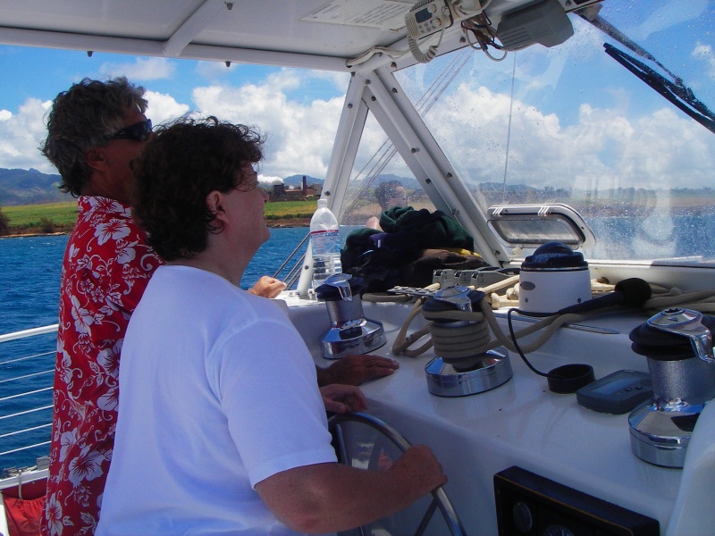 Helm station on the 55ft cat.  Capt Andy's  Poly coast tour, Kawai.