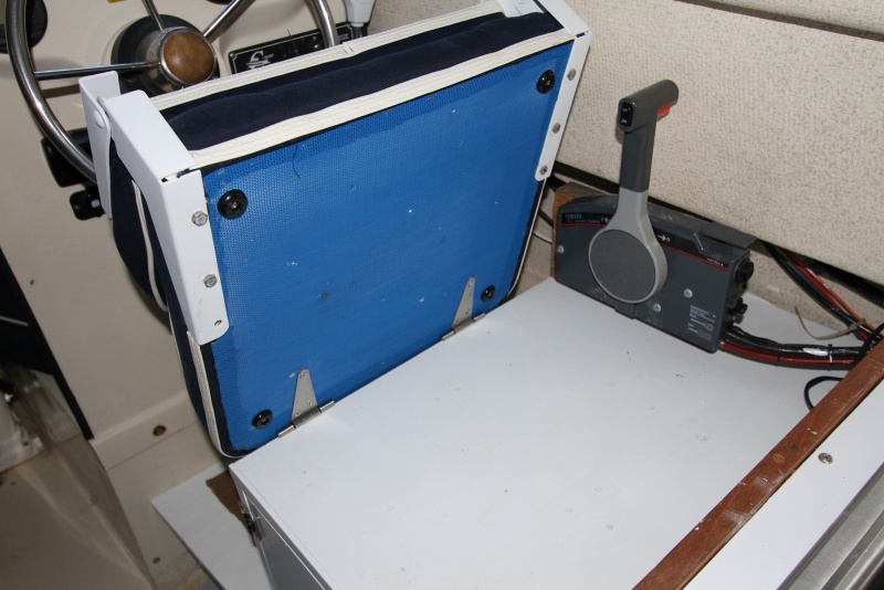 Hinged Helm Seat. I was planning putting Formica here as additional galley workspace but I am running out of time, patience and money!!
