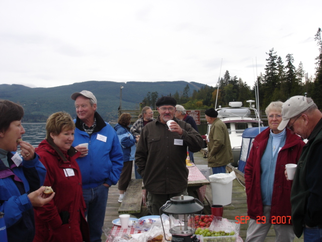 Hot coffee right at the dock, including fresh fruit, muffins and sweet  rolls!