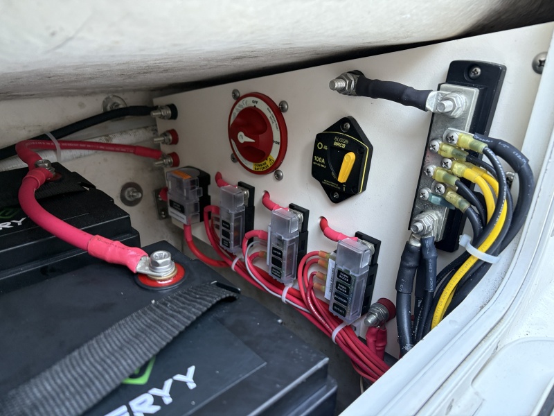 House battery cabinet and transom electrical panel