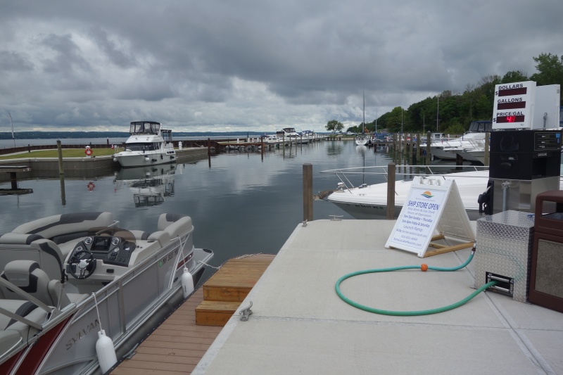 Huge lit gas pump display you can see from your boat