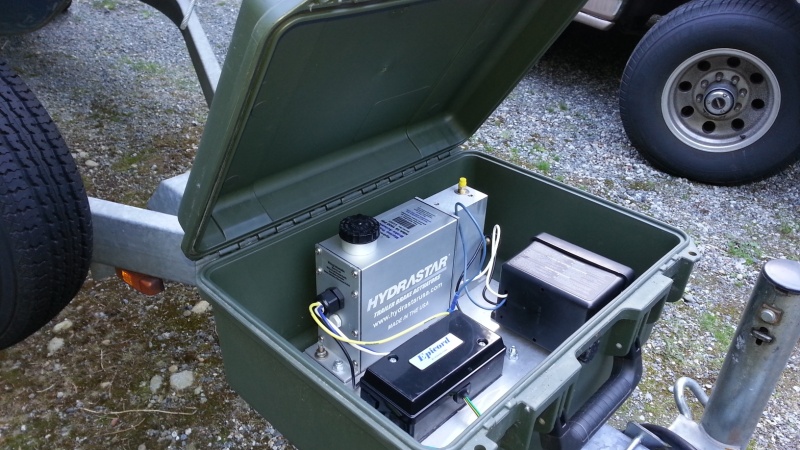Hydrastar 1600 PSI Marine Brake Activation Unit
Mounted in a Locking Waterproof Pelican Storage Case on Front of Trailer
***Important*** 6-Wire Plug Required to Operate Lights and Braking System