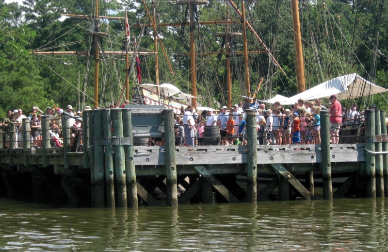 Jamestown tourists waiting for a ride on a C-Dory.

Well, actually they are waiting to tour the SUSAN CONSTANT, DISCOVERY or the GODSPEED - the Jamestown settlers, replicated vessels that brought them here.