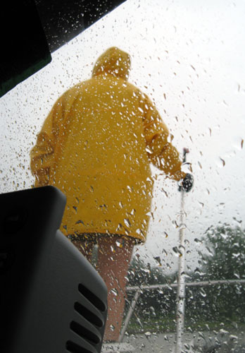 Joan in the rain