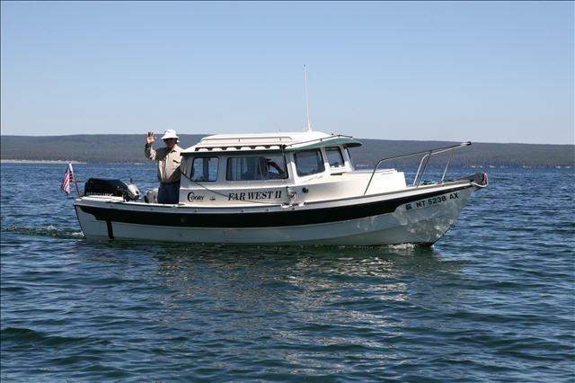 John and Edna on Yellowstone Lake. Farwest II (the 2nd Farwest II)