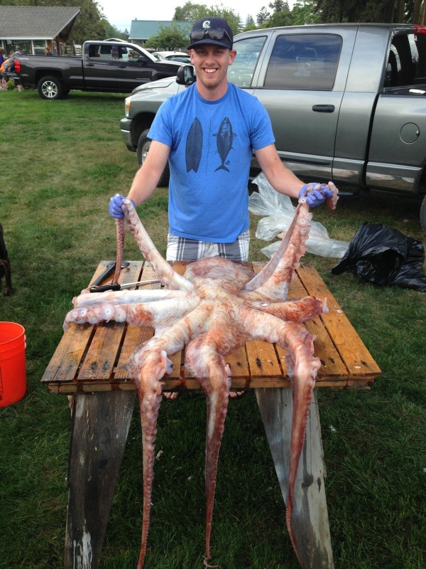 john with a giant pacific octopus