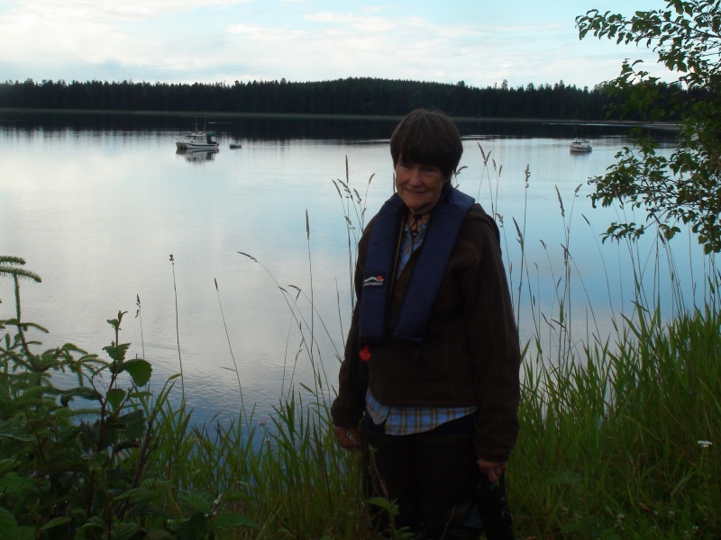 Jolee on shore in front of Portage Bay, Kupreanof Island