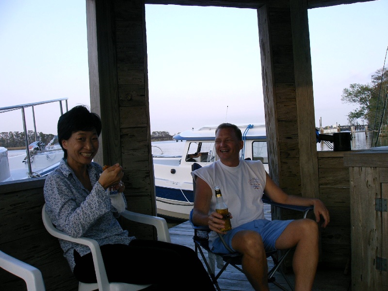 Kay and Chris enjoying Beer and Oysters