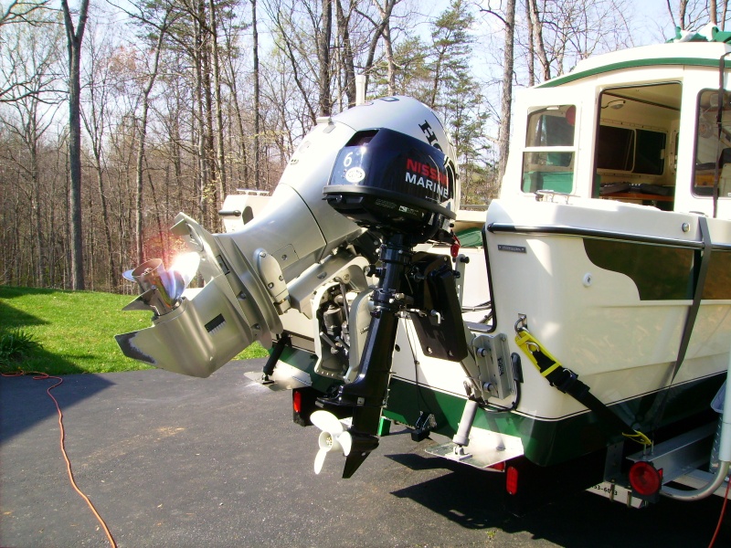 Kicker full up, tilted in its second position.  It can be tilted full up, but its close.  Needed the room between the main because a sharp turn would have the main striking the tiller handle on the kicker.