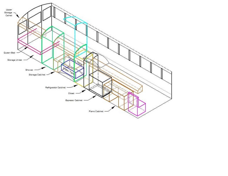 (Les Lampman) Perspective view of right side of bus