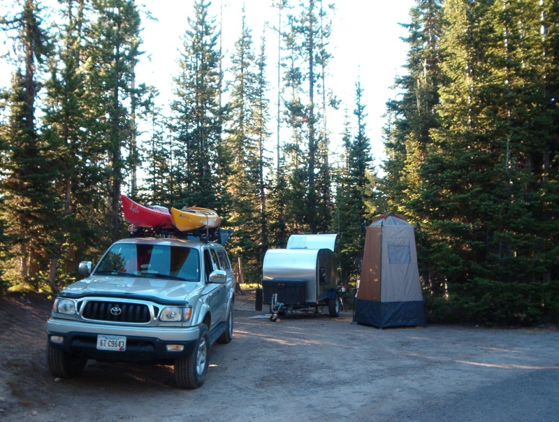 Lewis Lake YSNP. Micro camper with a shower.