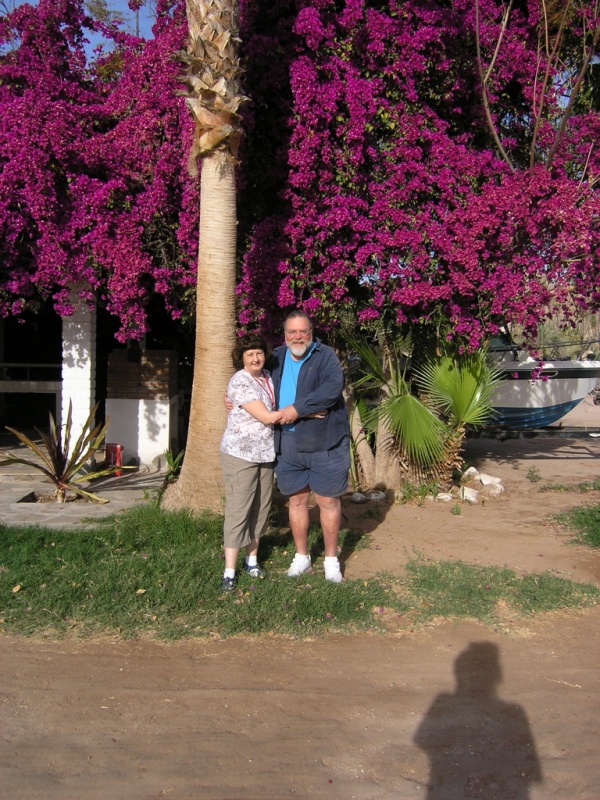 Lori and myself in front of Bouganvilla flowers, somewhere in Baja.