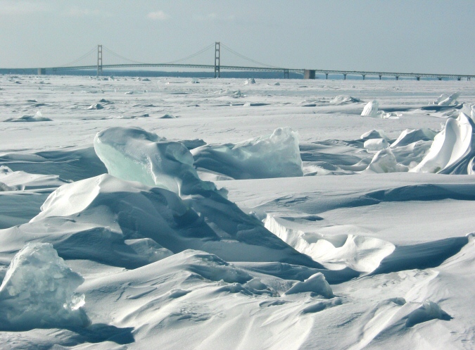 Mackinaw Bridge taken on four mile stroll across the ice to Mackinac Island.