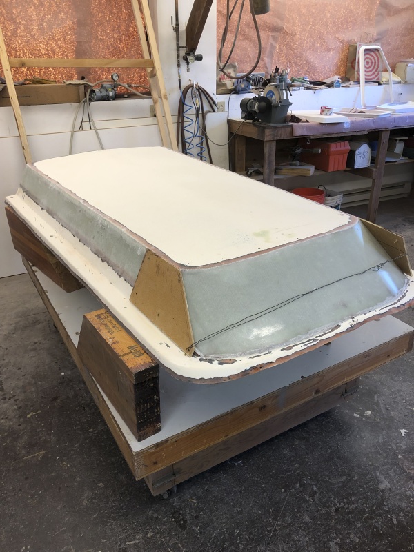 Masonite forms in place for laying up the corner gaps.