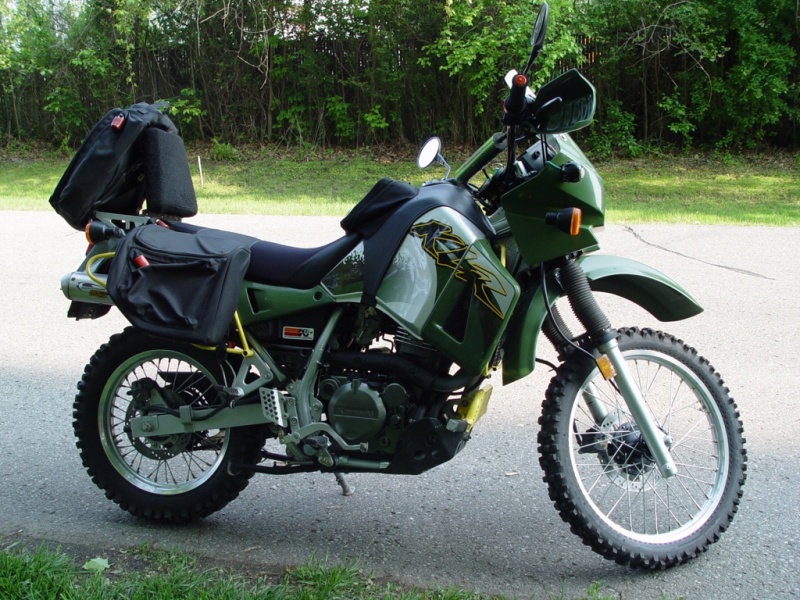 My 14th bike and current. 2001 Kawasaki KLR 650. Not the most recent pictures. I have since added more luggage bags.