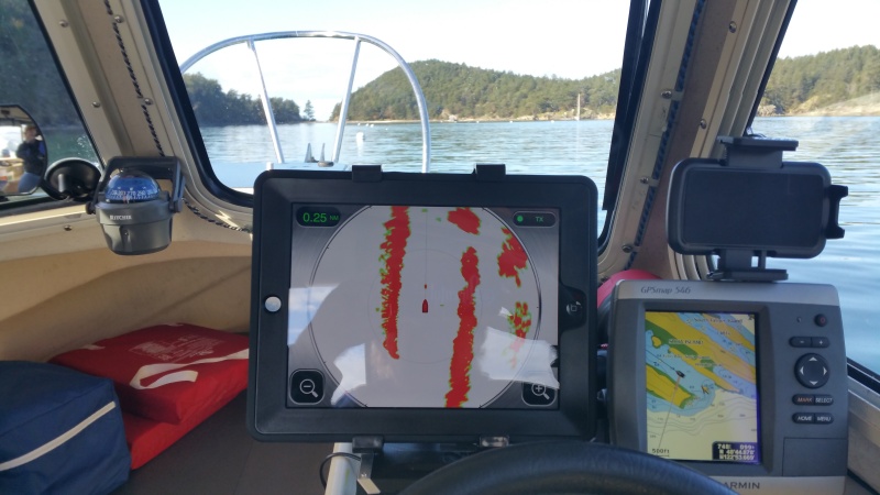 Notice buoy on screen and through bow pulpit