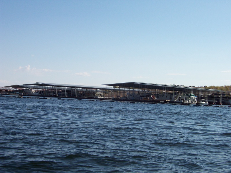 One of the Halls Crossing floating covered boat docks.