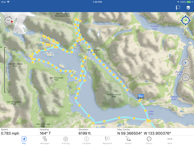 Our Delorme In Reach tracks on Atlin Lake