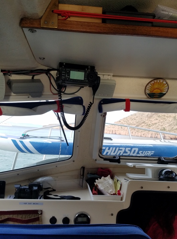 Our Icom 706 II G SSB/Ham (shortwave, HF) transceiver allows us to check in with the morning safety nets and get a weather forecast every morning, as there is no cell or NOAA here in remote areas. We checked in to both the Ham and non ham SSB nets and they were amazed that at how clear our signal was with a whip antenna all up and down Mexico. (My ground plane install might be over the top but it really works)