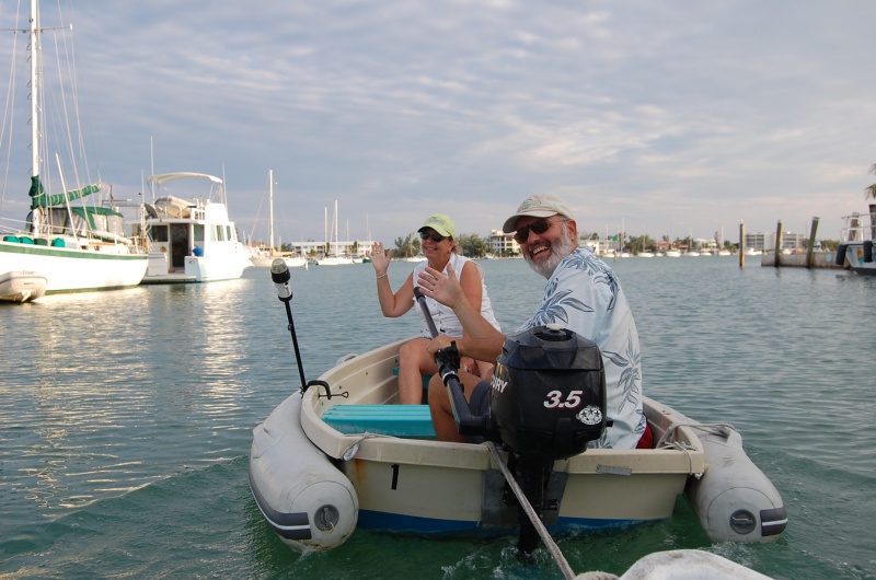Our new found sailing friends Mike & Bev giving us a dingy to dingy tow...we had oars...they had a motor.