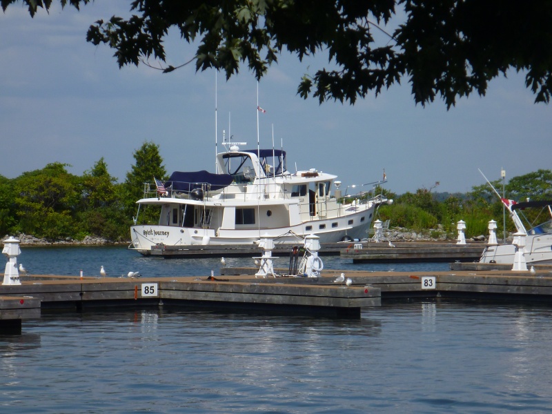 P1020386 From our dock in Orillia. The big boat was from Seattle. Hate to see that thing on its trailer. I guess they came through the Panama canal.