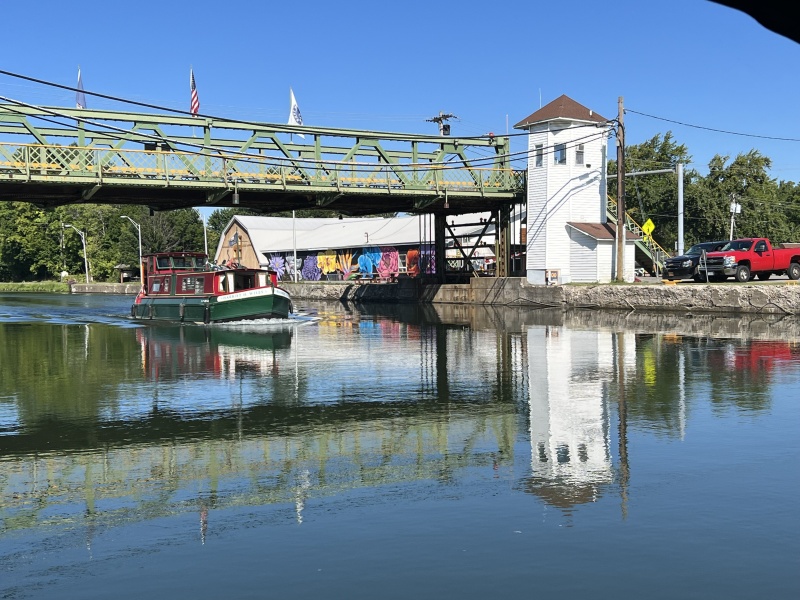 Packet boat coming under the Albion lift bridge
