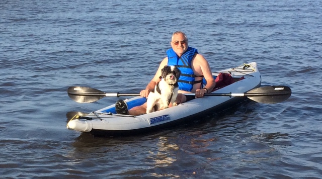 Pat and Baxter in Kayak 4-417