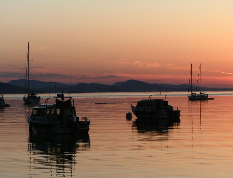(Pat Anderson) Anna Leigh and Daydream at Sunset, Cabbage Island, Gulf Islands, BC