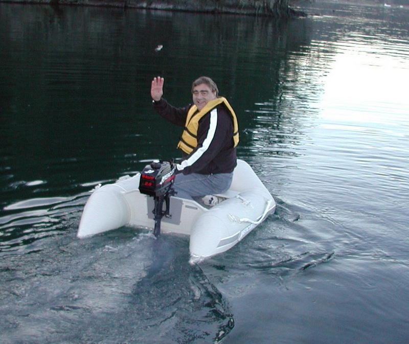 Pat in Dinghy - Stuart Island, Prevost Harbor - 2-22-04