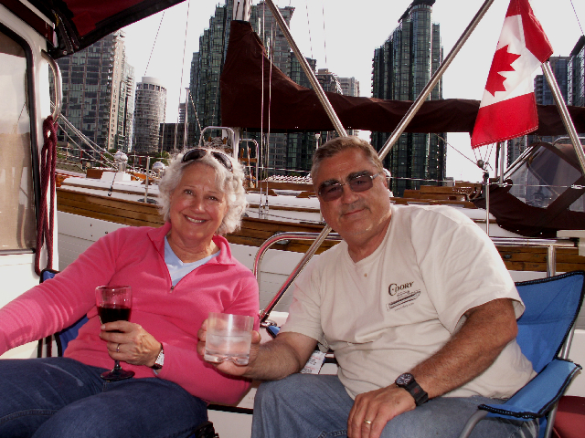 Patti Daniel and Pat in Cockpit at Coal Harbor 6-6-09.Sized