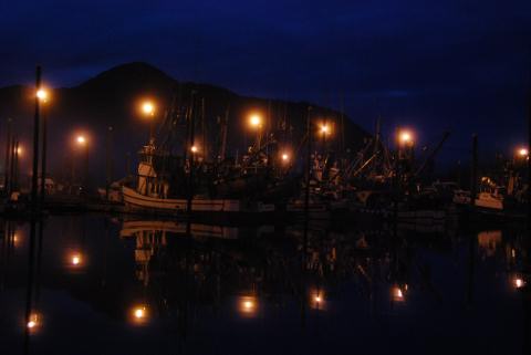 Petersburg fishing fleet at night.