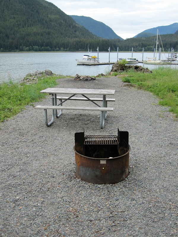 Picnic area overlooking Taku Harbor public dock