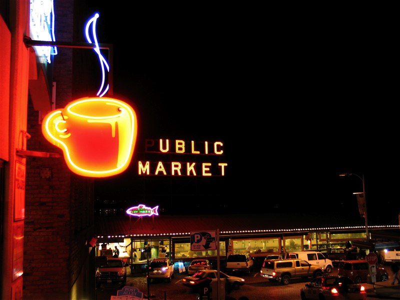 Pike "ublic" Market at Night