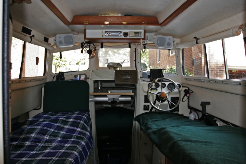 Port and starboard beds looking forward. My bride sometimes likes to use the port bed as a sofa sometimes looking forward and sometimes with the copilot seat full against the bulkhead looking aft.