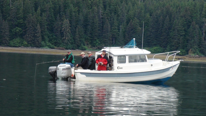 Port Fredrick near Hoonah.  Four guys fishing out the cockpit of a 22 foot no name C-Dory