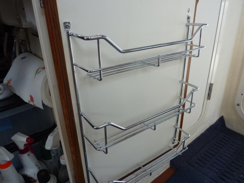 Racks for door storage under sink.