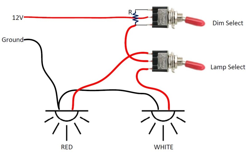 Red/white lights with dimming schematic